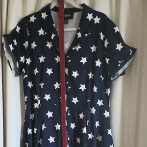 Collectif Caterina swing dress navy and white stars size UK 18